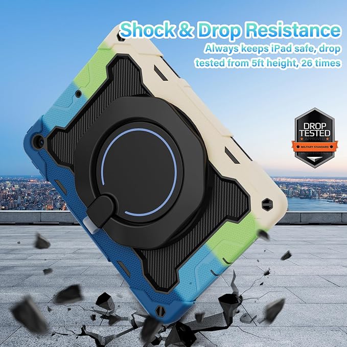 for iPad 9th 8th 7th Generation Case(iPad 10.2 inch) for Kids | 15ft Drop Protection Rugged with 360 Kickstand Handle Shoulder Strap，HD Screen Protector，Shockproof (2021/2020/2019 Release)