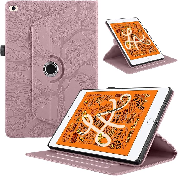iPad Mini 5 Rotating Case iPad Mini 1/2/3/4/5th Generation Case PU Leather Folio Stand Cover Flip Shell with Pen Holder for Apple iPad Mini 7.9 inch- Black