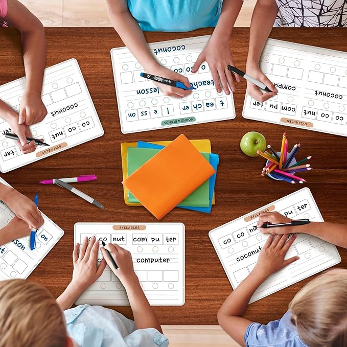 SCRIBBLEDO Phonemic Awareness Sounds & Blends Dry Erase Sheets 9”x12” Phonics Learning English Syllables Letter Practice Homeschool Teacher Student Supplies Classroom Pack of 10