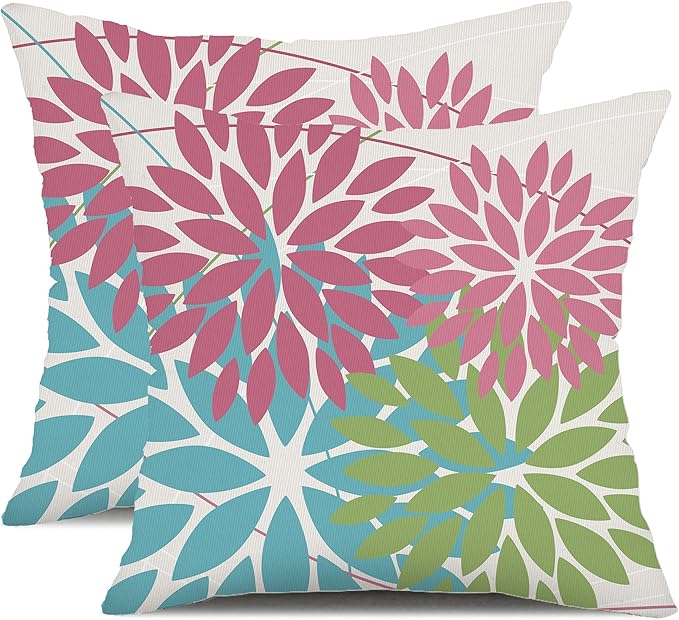 DFXSZ Outdoor Throw Pillow Covers 16x16 Inch Set of 2 Waterproof Spring Summer Geometric Elegant Pink Blue Green Outdoor Easter Pillow Covers for Patio Funiture Garden Couch 168B16