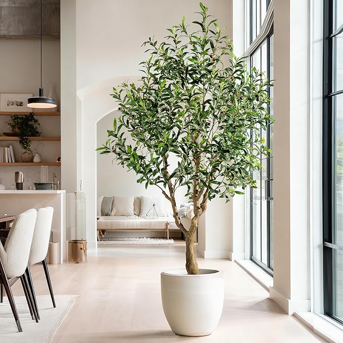Tall Artificial Tree Large Faux Olive Tree with Pot Indoor Outdoor Realistic Floor Big Fake plantas for Home Living Room Master Bedroom Office Porch Outside Patio arboles artificiales para decoracion