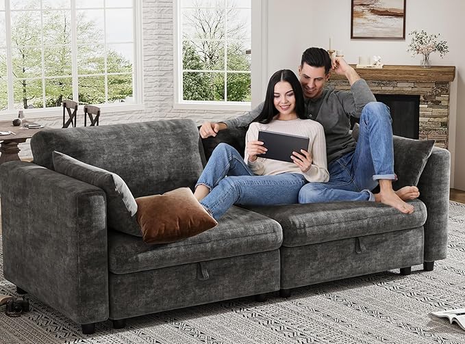 KKL Modular Sectional Sofa Couches for Living Room, Loveseat Sofa Couch with Adjustable Backrest, 2 Seater Sofa Couch with Comfy Cushion, Chenille, Grey