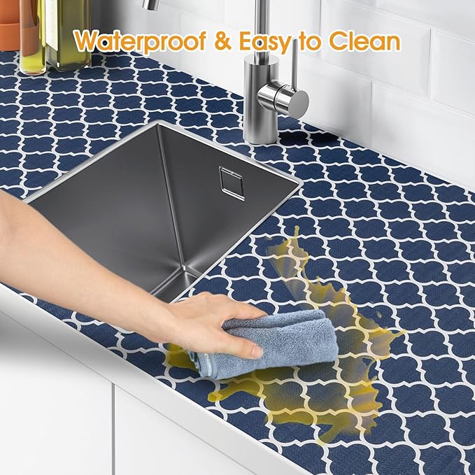 Shelf and Drawer Liner for Kitchen Cabinets Non-Adhesive, Strong Grip Non-Slip Thickened Cabinet Liners for Shelves, Waterproof Mats for Dresser Cupboard, Blue, 12 in x 20 Feet