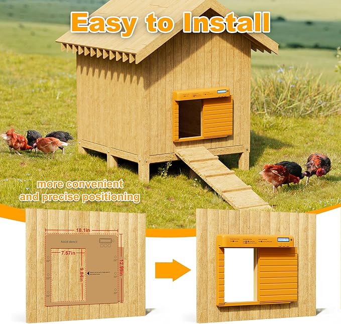Automatic Chicken Coop Door Battery Powered, Chicken Door with Timer & Light Sensor, Chicken Coop Door with Anti-Pinch Feature