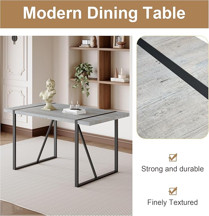 Dining Table Chairs Set for 4, Modern Rectangular Dining Room Table Set Upholstered Dining Chairs 55" Dinner Table Set for Kitchen (Grey Table & Grey1 Chairs, 55 inch Table + 4 Chairs)