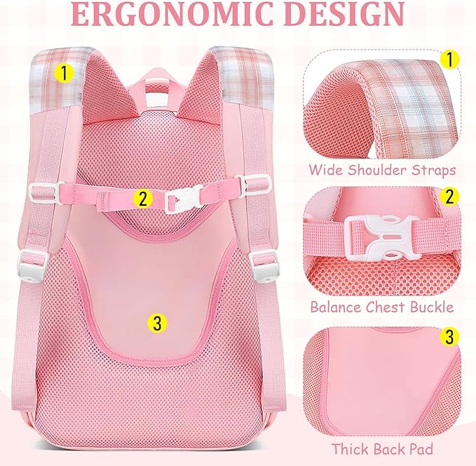 School Backpack for Girls - 5PCS Girls Backpack with Lunch Box Set for Elementary, Middle and High School Students - 18" Large Capacity School Bookbag with Multiple Pockets