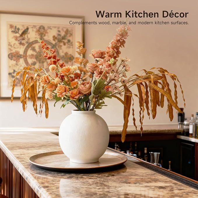 Sandstone Large White Ceramic Vase, 11- Inch Matte White Rounded Design for Easy Arranging, Farmhouse & Minimalist Home Decor for Living Room, Mantel, Dining Table, Entryway, Bathroom, Weddings