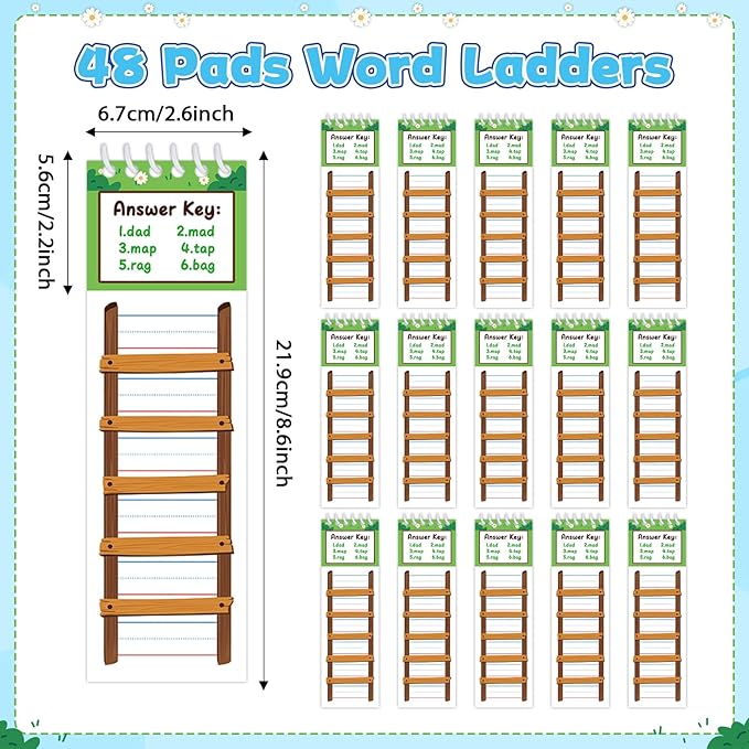 48 Word Family Build Book Spell Read and Rhyme Flip Activity Books Vocabulary Flashcards Kindergarten Sight Phonics Flashcard Learn to Read Activity Games for Kids Homeschool Supplies(Word Ladders)
