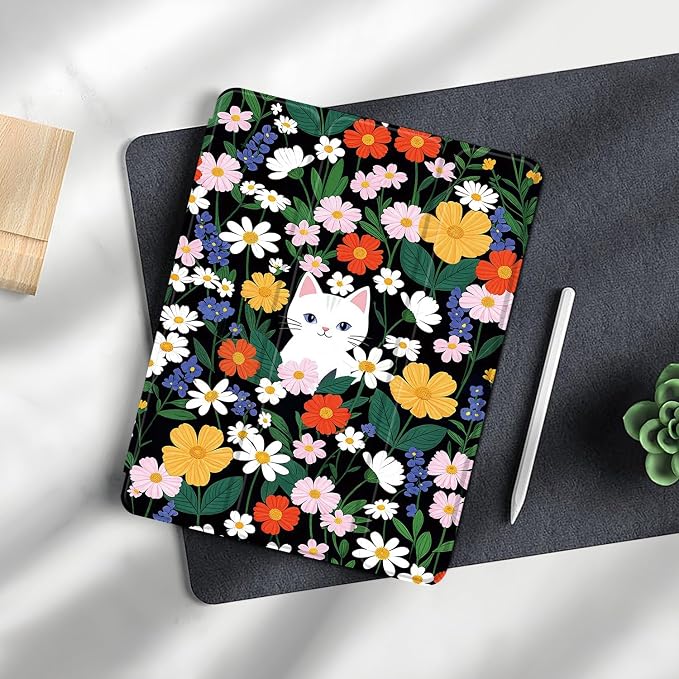 Case for iPad 6th / 5th Generation 9.7-inch iPad Air 2 /Air 1 | Smart Trifold Stand Shockproof Case with Pencil Holder Auto Wake/Sleep Cover Viewing &amp Typing Angles Black Flowers