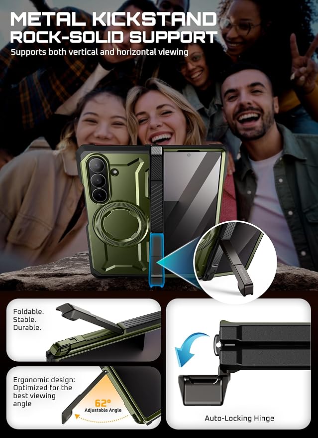 SUPCASE for Samsung Galaxy Z Fold 7 Case with Kickstand Azure | Compatible with MagSafe Tempered Glass Screen Protector Military-Grade Protection Hinge Coverage Unicorn Beetle Grip