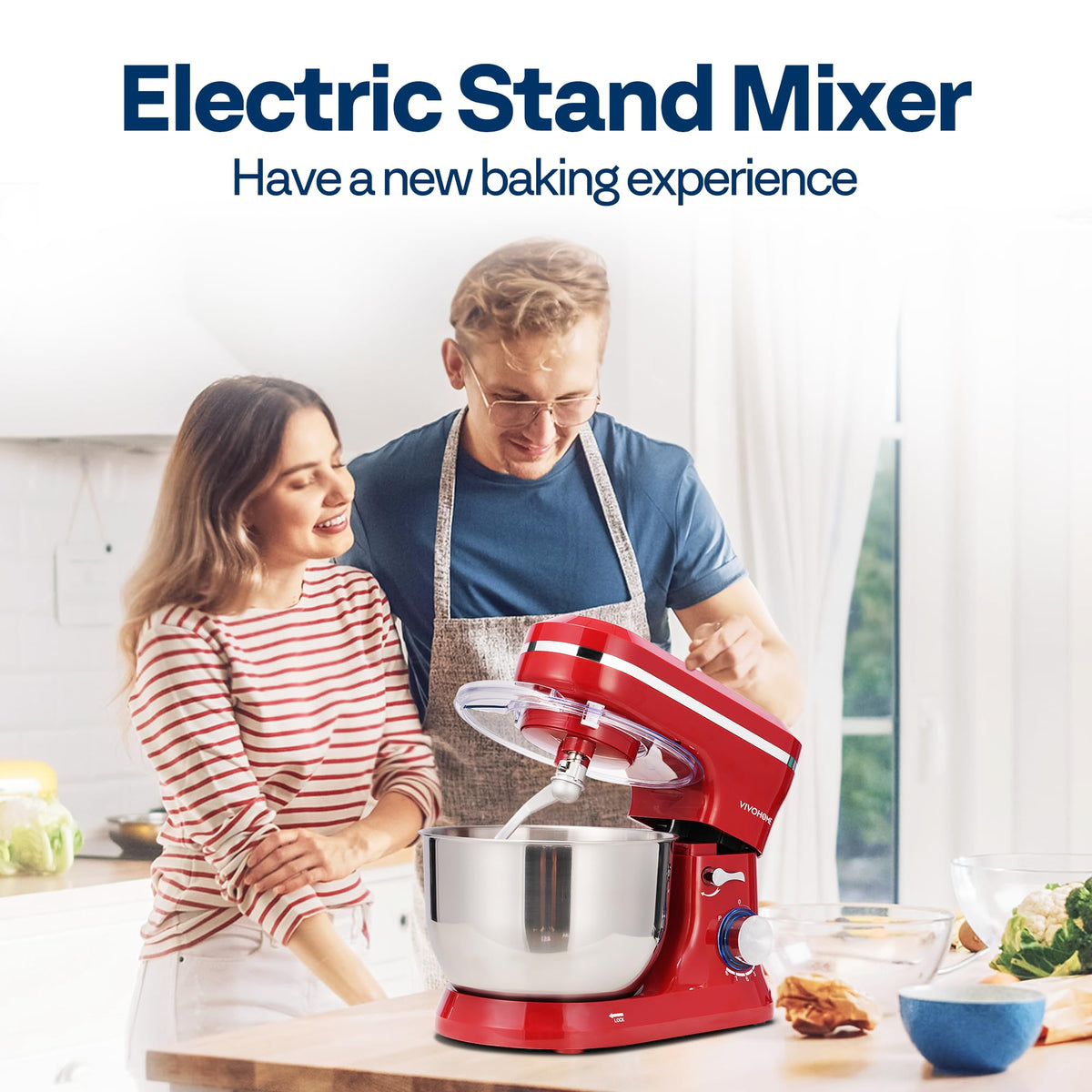 VIVOHOME 4.75 Quart Stand Mixer, 8 Speed Kitchen Electric Food Mixer, Household Stand Mixer for Baking, Cake, Bread with Beater, Dough Hook, Wire Whip and Egg Separator, Gray