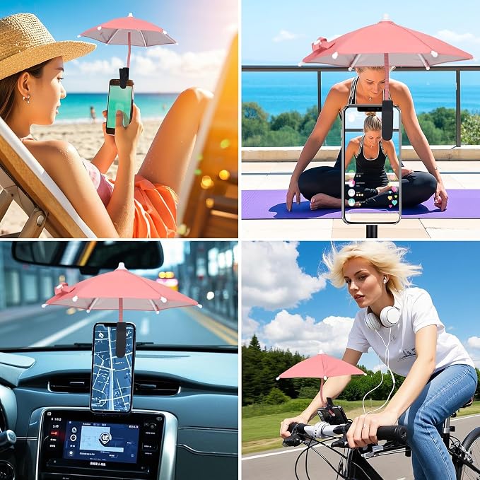 Mini Clip-on Phone Umbrella for Sun Flexible Adjustable Handle Cell Phone Umbrellas Sun Shade Protects from Sunlight and Glare Universal Fit for All Smartphones Black