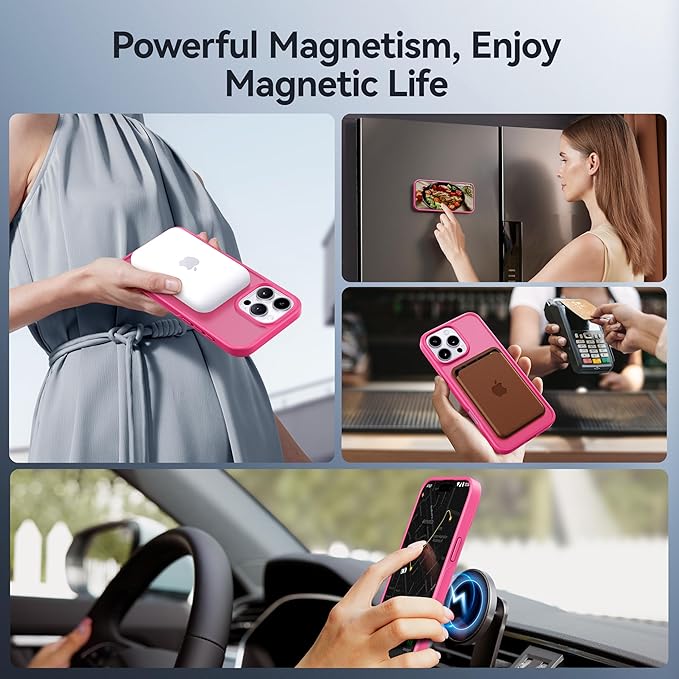CASEKOO Designed for iPhone 14 Pro Max Case with Magnetic Invisible Stand [Military Drop Protection] [Compatible with MagSafe] Shockproof Slim Translucent Matte Promax Case 6.7 Inch, Hot Pink