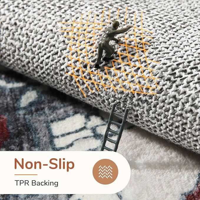 OPPODREAM Thin Area Rugs 5x7, 5x7 Washable Rug with Non Slip Backing, 5 x 7 Faux Cashmere Low-Pile Carpet, Black & Red