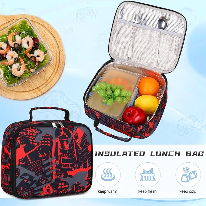 Boys Backpack for School, 3PCS Cool Luminous Gamer Backpack for Boys with Lunch Box Pencil Case, Kids Backpacks Bookbag for Teen Boy Elementary Middle High School with USB Charging Port