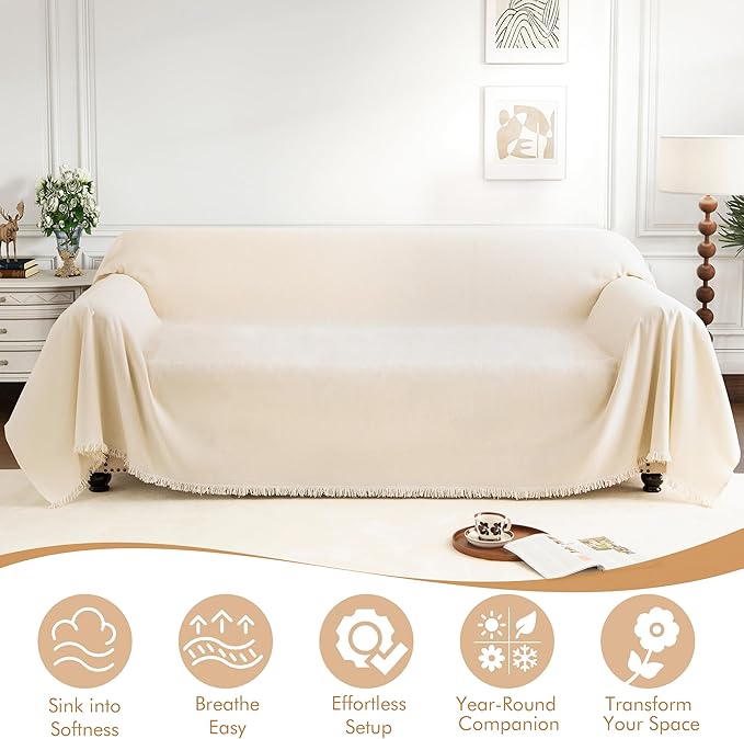 Couch Cover for 3 Cushion Couch Sofa Pet Friendly, Chenille Sectional L Shaped Sofa Cover Washable for Dogs Cats Kids, Leather Furniture Protector Slipcover Decor for Living Room, 71"x134"