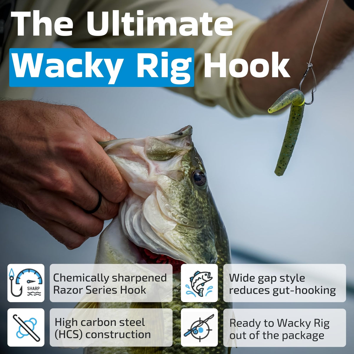 Harmony Fishing - Razor Series Wacky Weedless WG Hooks (Size 1, 10 Pack) - The Ultimate Bass Fishing Hooks for The Wacky Rig & Neko Rig