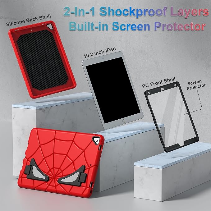 Nitupai Case for iPad 10.2 Case iPad 9th / 8th / 7th Generation Gen Case Heavy Duty Shockproof Rugged Protective Cover 10.2 Inch with Stand Black+Black