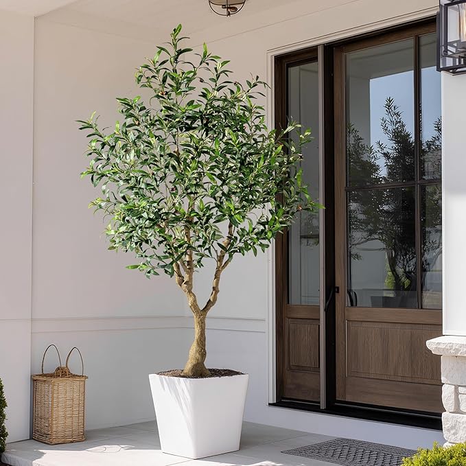 Tall Artificial Tree Large Faux Olive Tree with Pot Indoor Outdoor Realistic Floor Big Fake plantas for Home Living Room Master Bedroom Office Porch Outside Patio arboles artificiales para decoracion