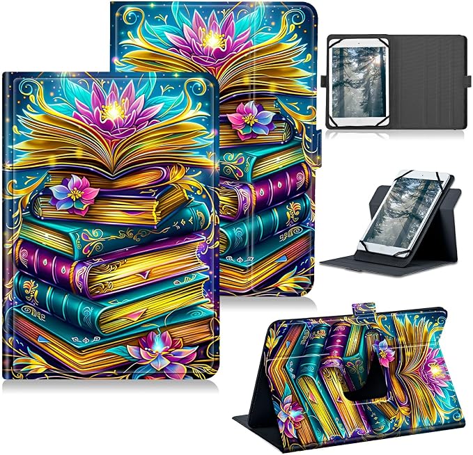 for Walmart Onn 10.1 2024 Onn 10.1 Gen 4 Universal Tablet Case 360 Degree Rotating Kickstand Protective Stand Case with Multiple Viewing PU Leather Shell Case Black Book Cat