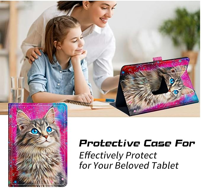 for Walmart Onn 10.1 2024 Onn 10.1 Gen 4 Universal Tablet Case 360 Degree Rotating Kickstand Protective Stand Case with Multiple Viewing PU Leather Shell Case Black Book Cat