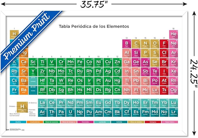 Trends International Periodic Table Of Elements - Spanish Wall Poster, 22.375" x 34", White Framed Version