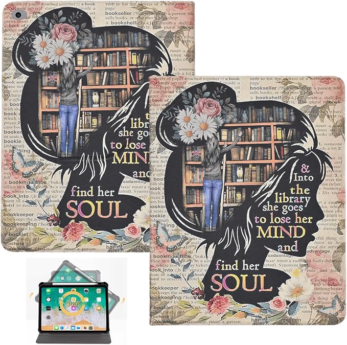 Rotating Case for iPad 6th 5th Generation 9.7 Inch 2018/2017 Model Lightweight PU Leather 360 Degree Rotating Protective Stand Cover Auto Wake/Sleep Black Cat on Moon