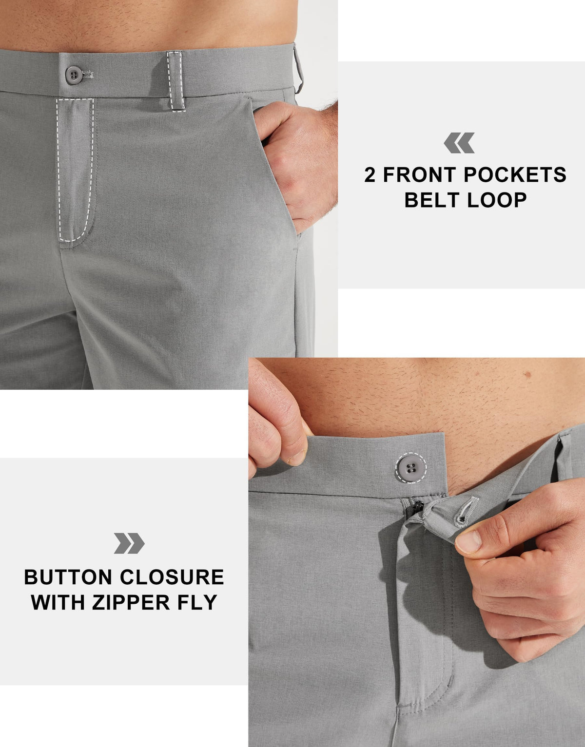 Libin Mens Golf Pants Stretch Work Dress Pants 30" Quick Dry Lightweight Business Casual Pant for Men Comfy Water Resistant, Light Grey, 28W x 30L