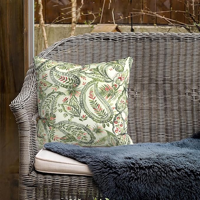 Outdoor Throw Pillow Covers 18”x18”, Decorative Pillow Covers for Patio Furniture, Modern Cushion Cases for Garden Couch Home Sofa Bed Office Chair, Pack of 2,Faylinn Shadow Paisley