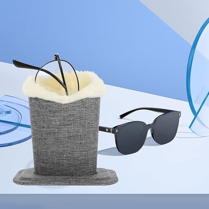 2pcs Linen Fabric Eyeglasses Holder Stand Plush Eyeglass Organizer Rack for Desktop Storage Eyewear Display in Linen Gray, Compact Set for Home and Office Use