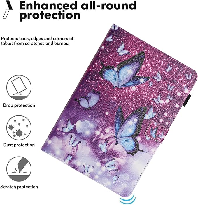 Universal Case for 10 Inch Tablet Multi-Angle Viewing Stand Case for 9.5-10.5 Inch Tablet Premium PU Leather Folding Stand Cover with Pen Holder &amp Multiple Angles Stand - Beach