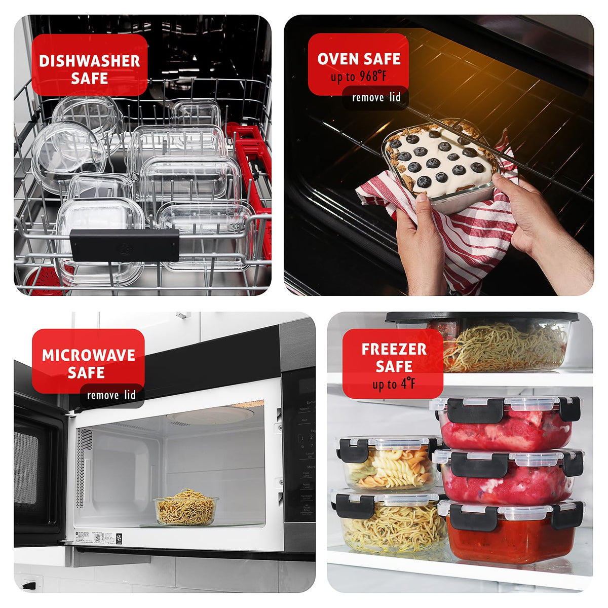 EATEX 24pc Glass Storage Containers with Lids, 12 Set Glass Food Storage Containers with 12 Airtight Lids, Pantry Kitchen Meal Prep Containers for Lunch, Freezer Storage Containers, Oven Safe