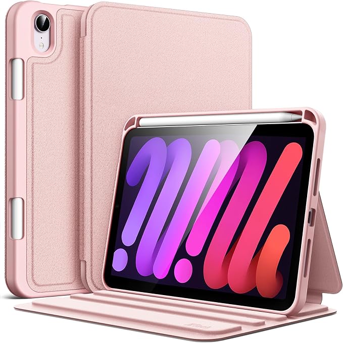 JETech Folio Case Cover for iPad mini A17 Pro/6th Gen (2024/2021) Black | Multi-Angle Stand Cover Pencil Holder Slim Protective Cover Auto Wake/Sleep