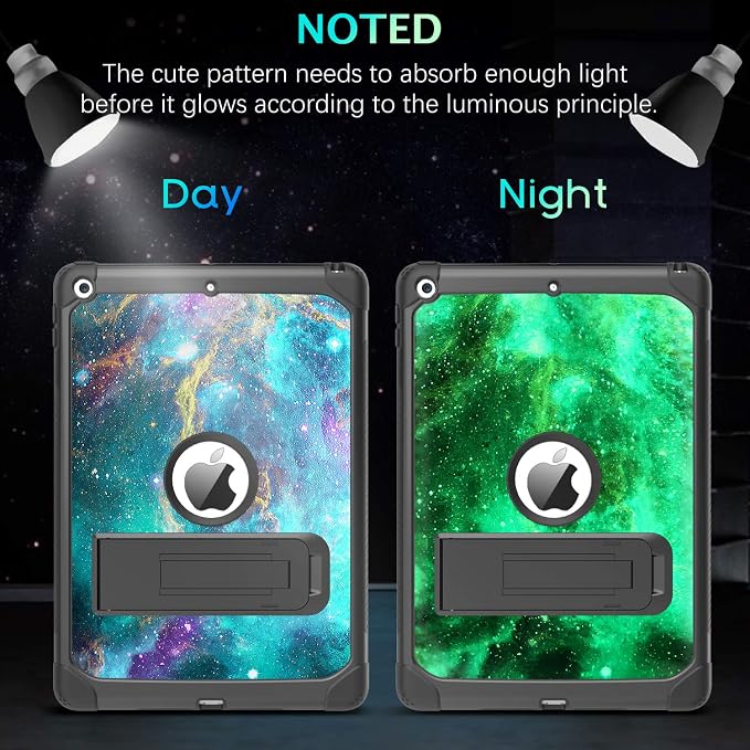 BENTOBEN for iPad 9th/8th/7th Generation Case 10.2 Case - Glow in The Dark 3 in 1 Shockproof Kickstand Protective Cover Space/Nebula