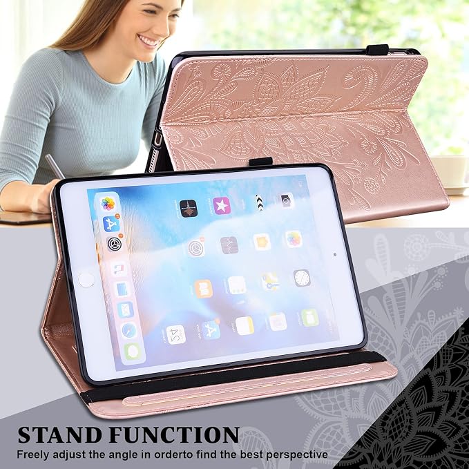 for Kindle Fire HD 8 Tablet (only Fits 10th Generation) &amp Fire HD 8 Plus 8 Case 2020 with Stand/Pencil Holder/Card Pocket/Elastic Band Embossed PU Leather Floral Cover Brown Peacock Flower