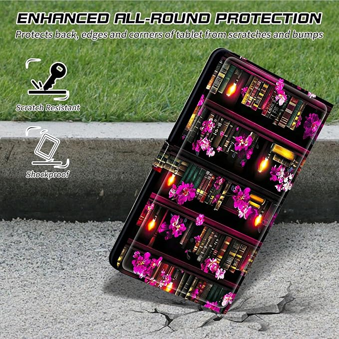 for Walmart Onn 10.1 2024 Onn 10.1 Gen 4 Universal Tablet Case 360 Degree Rotating Kickstand Protective Stand Case with Multiple Viewing PU Leather Shell Case Black Book Cat
