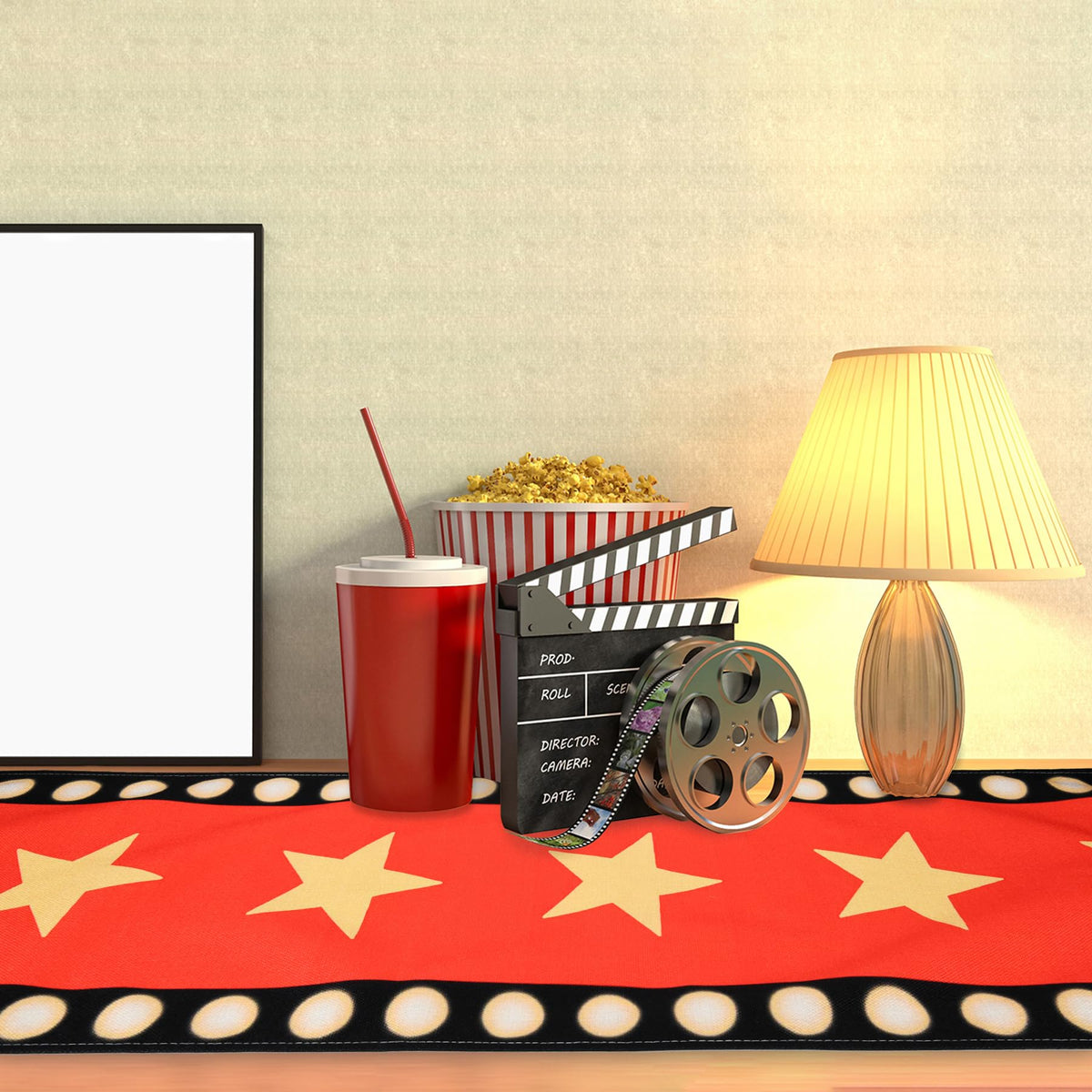 2 Pcs 13 x 72 Inch Movie Night Table Runner with Gold Star Design - Red Carpet Decoration for Birthday Party Supplies（red）
