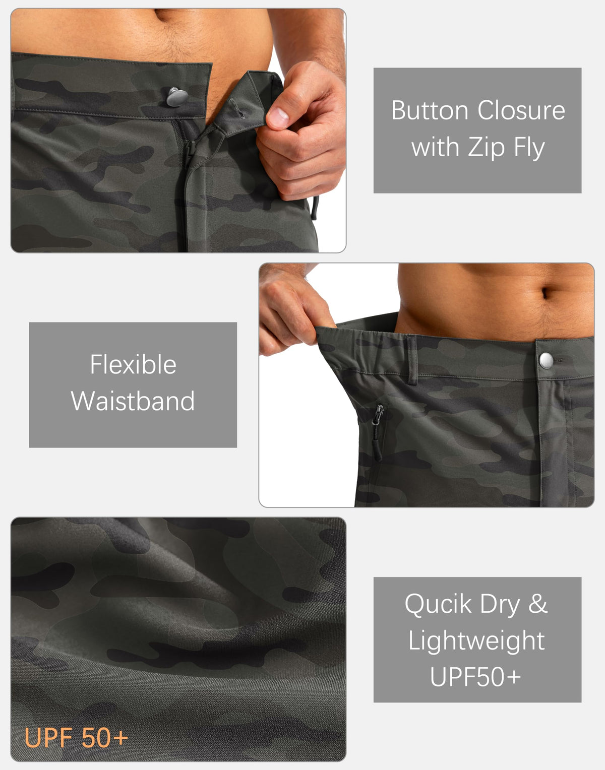 Pudolla Men's Hiking Cargo Shorts 9" Lightweight Outdoor Work Shorts for Men Travel Golf Camping Casual with 5 Zipper Pockets(Green Camo Large)