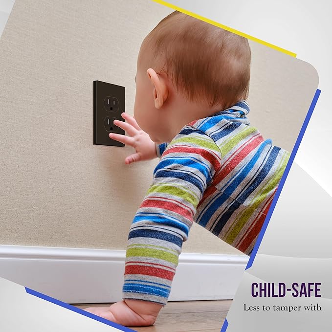 ENERLITES Screwless Duplex Wall Plate, Child Safe Receptacle Outlet Cover, Standard Size, 1-Gang 4.68" x 2.93", Unbreakable Polycarbonate Thermoplastic, UL Listed, SI8821-BR, Glossy, Brown