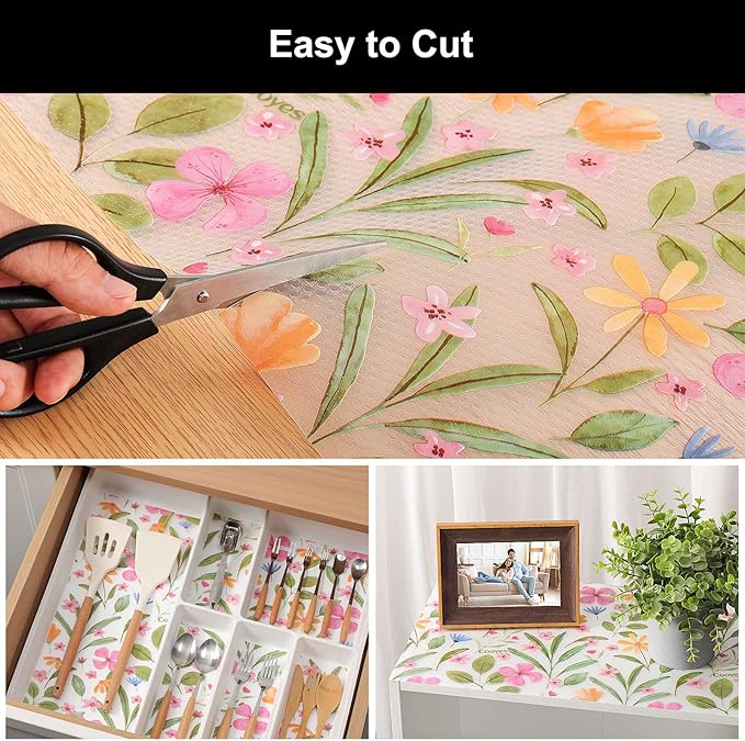 Cooyes Shelf Liner – Premium Non-Adhesive Cabinet & Drawer Liner for Kitchen – Waterproof Shelf Paper with Modern Pattern – Durable EVA Cabinet Mat – Easy to Cut （12" W x 120" L）