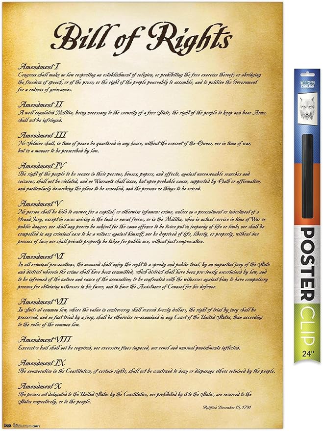 Trends International The United States of America - Bill of Rights Wall Poster, 22.375" x 34", Premium Poster & Clip Bundle