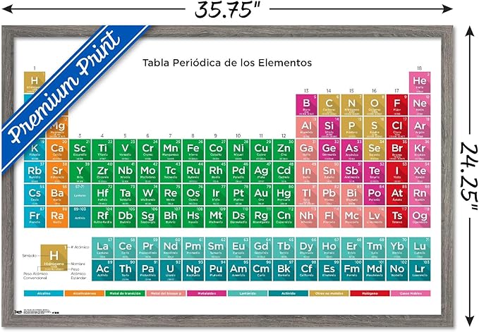 Trends International Periodic Table Of Elements - Spanish Wall Poster, 22.375" x 34", Barnwood Framed Version
