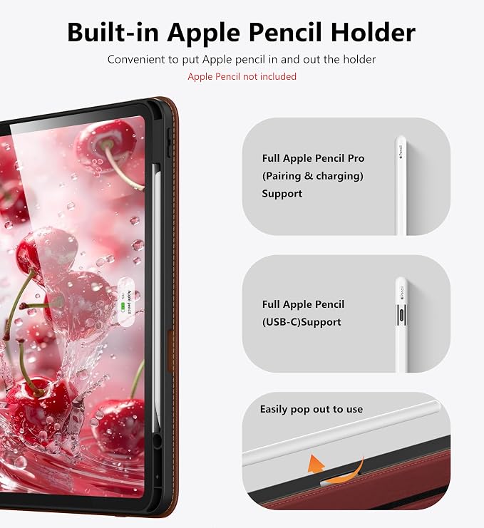 DTTO for iPad Pro 13 Inch Case M5 / M4 (2025/2024) Brown | 360 Degree Rotating Premium Faux Leather Folio Stand Cover with Pencil Holder Auto Sleep/Wake Multiple Angles