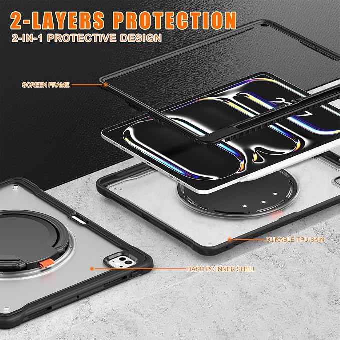 Batianda HaloCarry Case for iPad Pro 11 inch 2025 M5 2024 M4 Lavender Grey | Lightweight Dual-Layer Rugged Case with 360° Rotating Carry Ring Handle Stand and Pencil Holder Reinforced Corner Defen