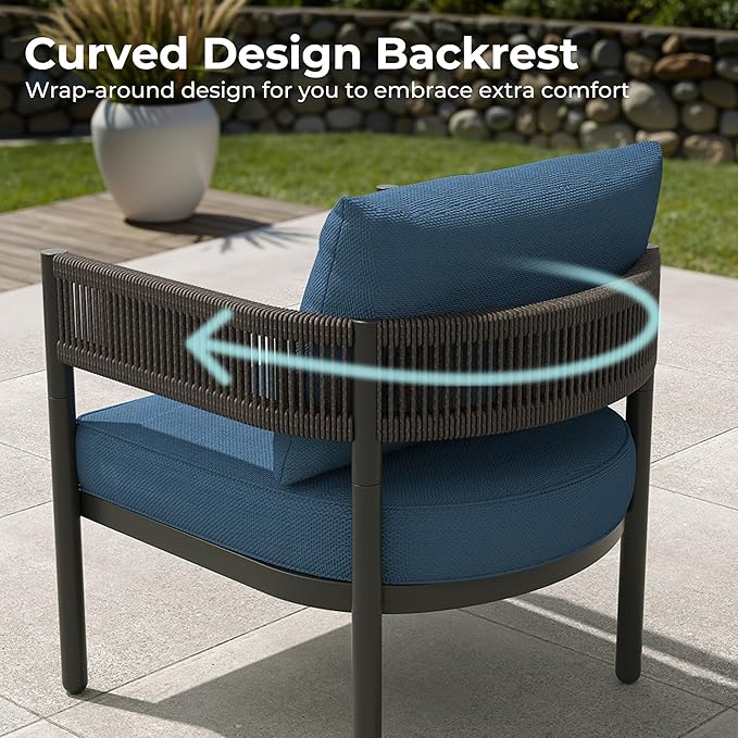 Grand patio 6-Piece Wicker Outdoor Furniture Set with 3-Seat Couch, Thick Cushions and Coffee Table, Patio Sofa Conversation Set for Backyard, Garden, Peacock Blue