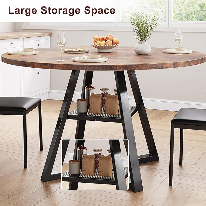 Round Dining Table for 4,Kitchen Dining Room Circle Dinner Pedestal Table,Space Saving Wood Kitchen & Dining Room Furniture (Vintage, 47In)