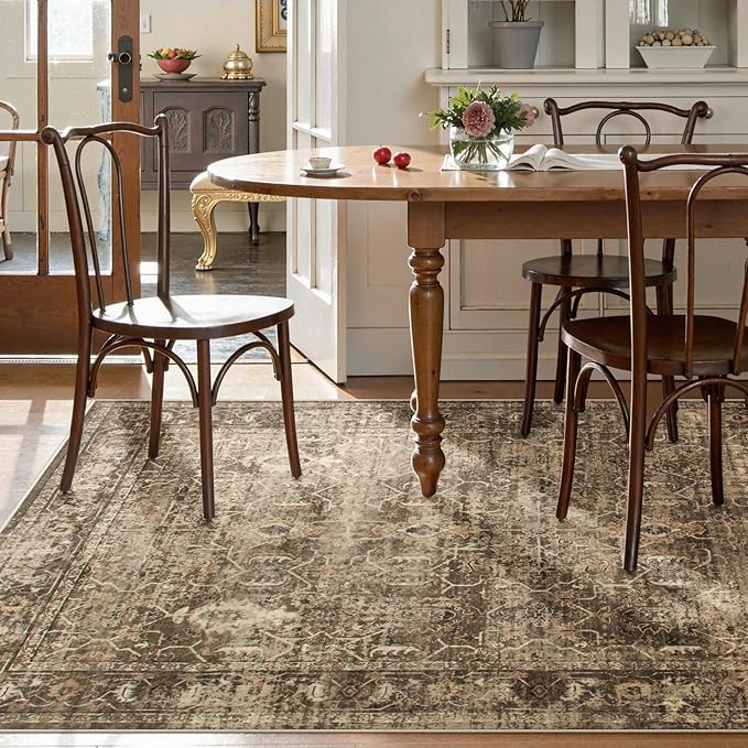 Lahome Vintage 5x7 Washable Brown Rugs for Living Room Bedroom, Soft Dining Room Rugs for Under Table, Non Slip Indoor Throw Carpet for Entryway Kitchen Office (5x7ft,Brown)