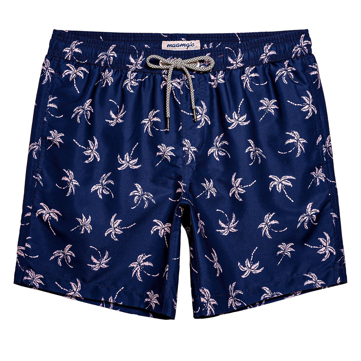 maamgic Mens Swim Trunks Quick Dry Swim Shorts with Mesh Lining Funny Swimwear Bathing Suits 7inch Navy Palm XX-Large