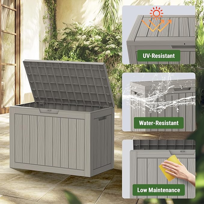 Mars Villa 45 Gallon Outdoor Storage Box, Resin Deck Box Waterproof, Storage Chest for Outside Patio Furniture Cushions, Pool Supplies, Garden Tools, UV Resistant and Weatherproof, Greige