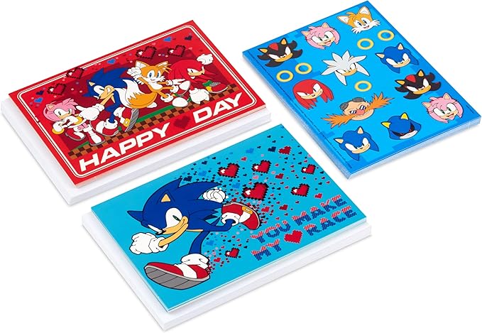 Hallmark Sonic the Hedgehog Valentine's Day Card Assortment for Kids (24 Valentine Cards, 24 Sticker Sheets and Envelopes)